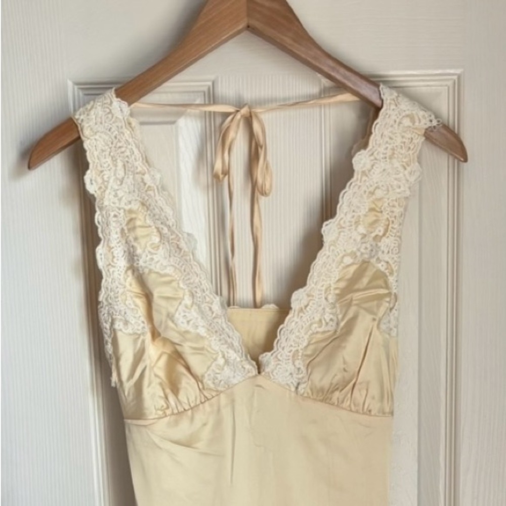 Yllw Yellow The Label Deep V Sleeveless Midi Sheath Dress Satin Lace Trimmed XS
